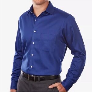 Men's Van Heusen Royal Blue Fitted Athletic Fit Lux Sateen Dress Shirt 34/35